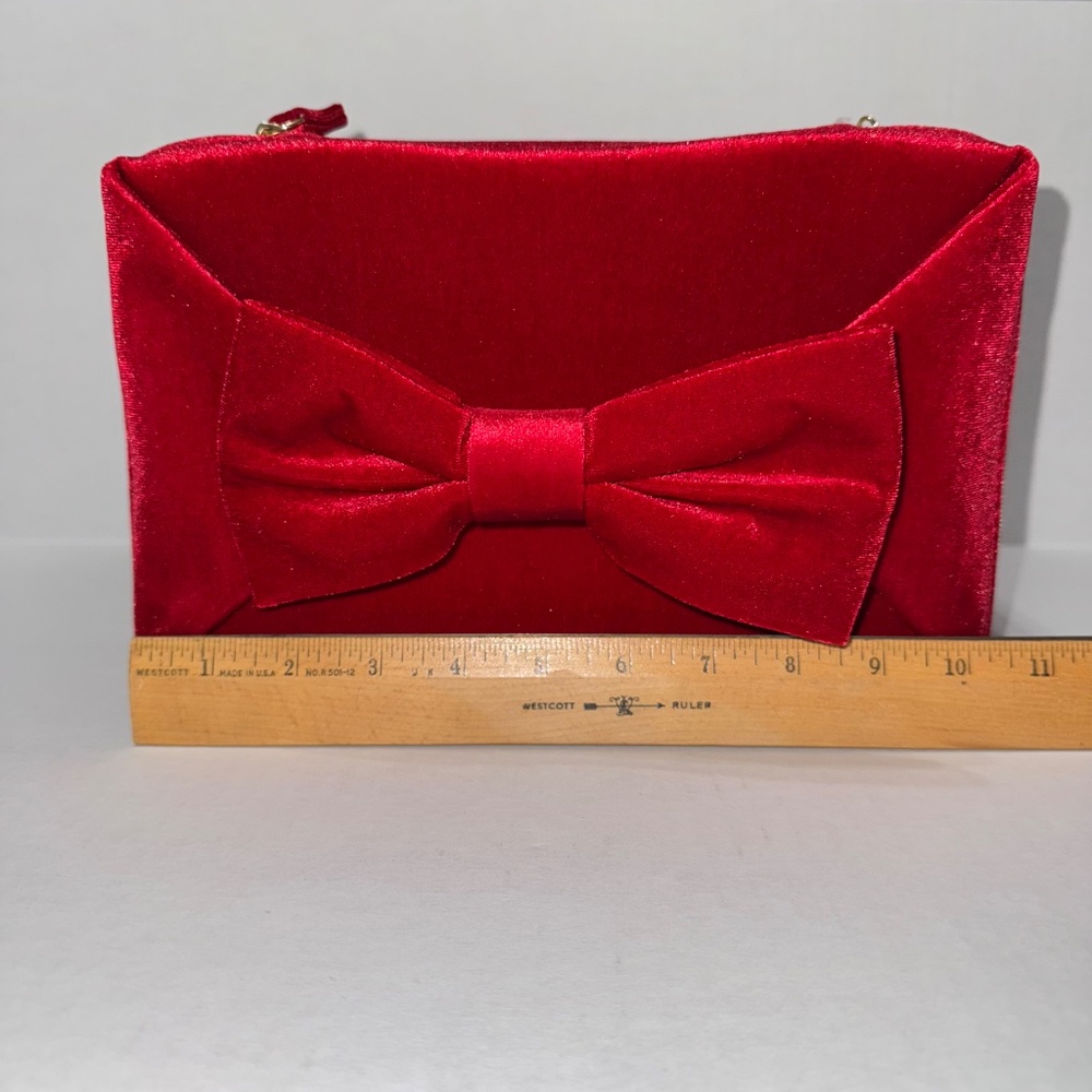 Estee Lauder 2024 Red Bow Handle Train Case-Makeup Bag-Velvet-2 Compartments - Picture 2 of 10